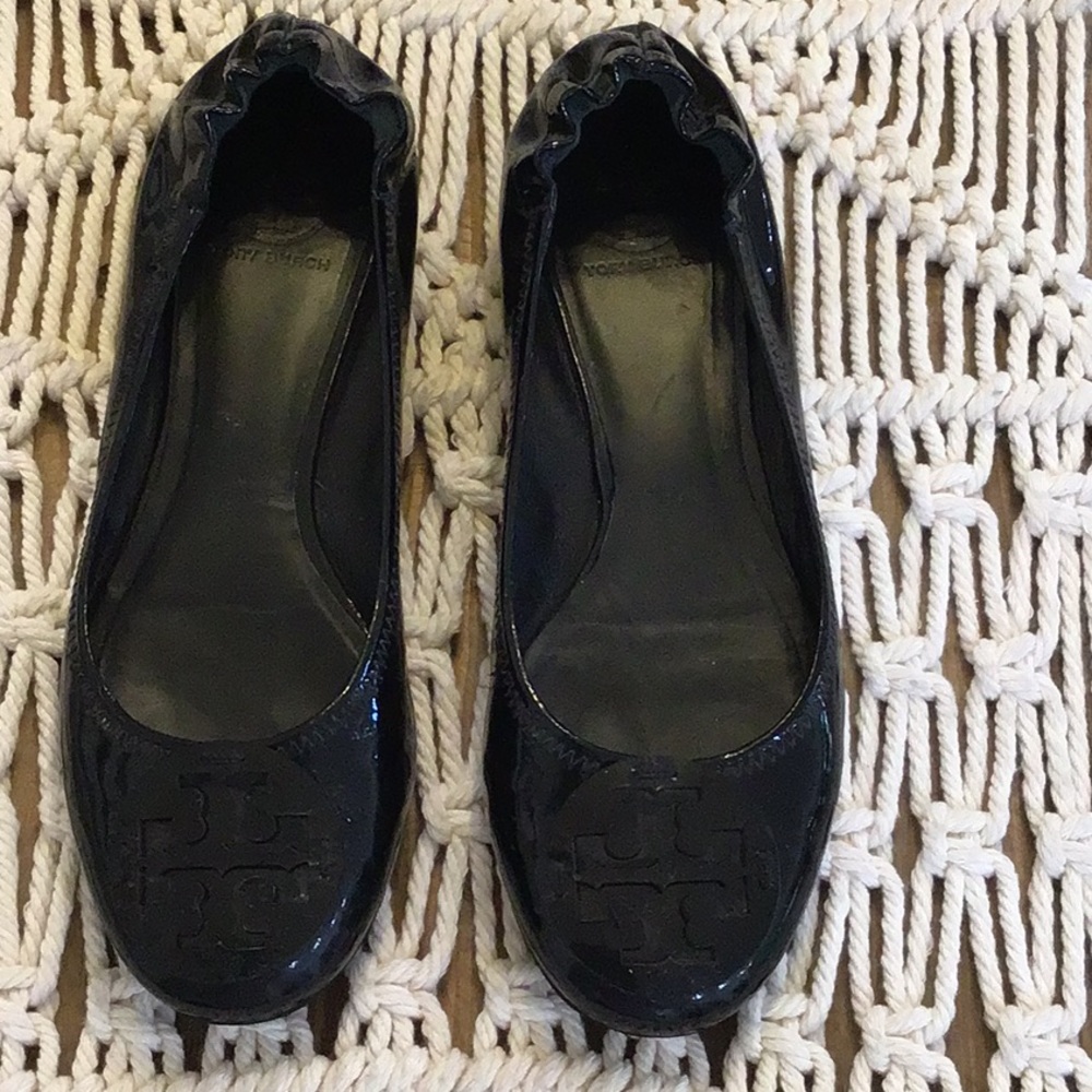 TORY BURCH  Reva Black Patent Ballet Flats